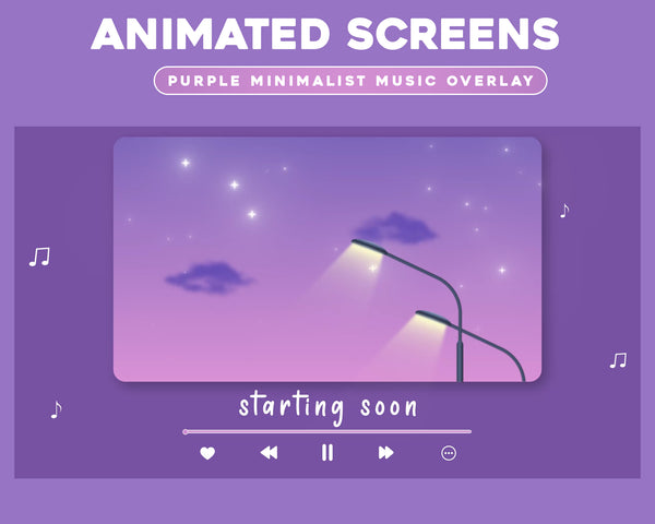 Purple Minimalistic Music Animated Twitch Overlay