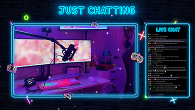 Gaming Neon Animated Overlays, Minimal Twitch Overlay, Colourful Glowing Stream Overlay