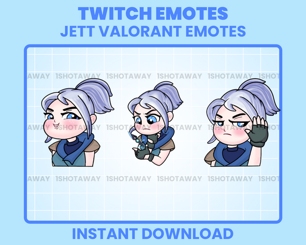 Cute Valorant Jett Emotes, Jett Valorant Twitch Emotes, Valorant Jett Emotes Pack