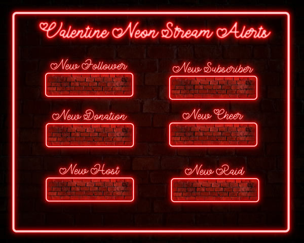 Valentine Neon Cute Red Animated Twitch Stream Alerts