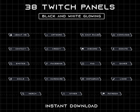 Black Twitch Panels, Minimalistic Stream Panels, Glowing Panels Twitch, Black Stream Panels, Dark Theme, Clean, Glowing