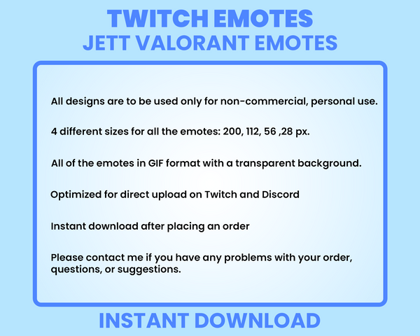 Cute Valorant Jett Emotes, Jett Valorant Twitch Emotes, Valorant Jett Emotes Pack