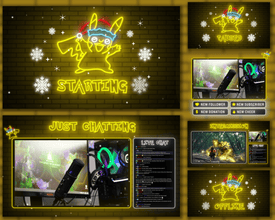 Pokemon Twitch Overlays, Animated Pikachu Twitch Pack, Pokemon Christmas Stream Pack, Twitch Overlay Christmas, Pikachu, Snowfall, Glowing