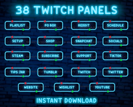 Neon Twitch Panels , Gaming Aesthetic Panels Twitch, Black Twitch Panels, Twitch Panels Blue