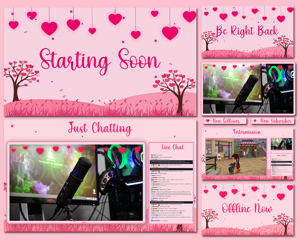 💖 Cute Heart Valentine Animated Twitch Stream Overlay! 💖