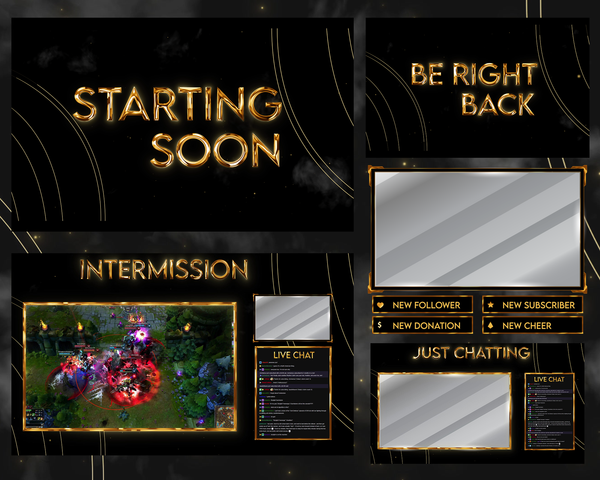 Gold and Black Animated Stream Overlay Pack