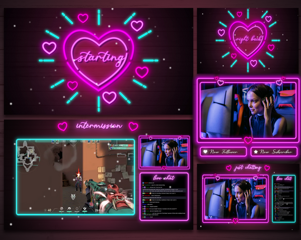 Neon Pink Heart Love Animated Twitch Stream Overlay