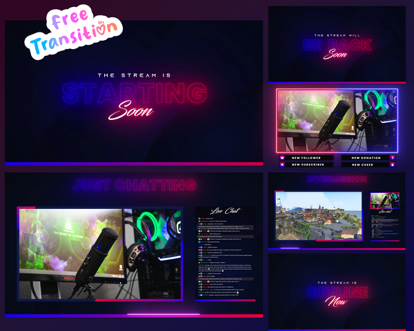 Neon Red and Blue  Twitch Stream Overlay