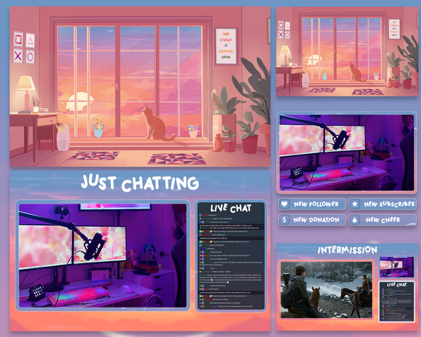 Kawaii Twitch Animated Overlay, Cute Cat | Soft Pastel Theme | Relaxing Vibes