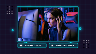 Neon Animated Twitch Overlays, Black and Cyan Glowing Stream Overlays