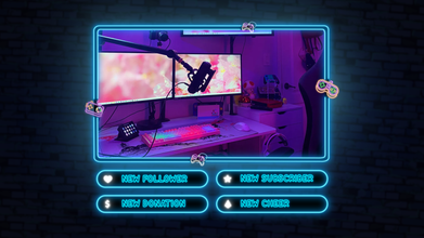 Gaming Neon Animated Overlays, Minimal Twitch Overlay, Colourful Glowing Stream Overlay
