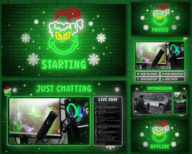 Grinch Twitch Overlays, Animated Black Green Twitch Pack, Christmas Stream Pack, Twitch Overlay Christmas, Grinch, Snowfall, Glowing