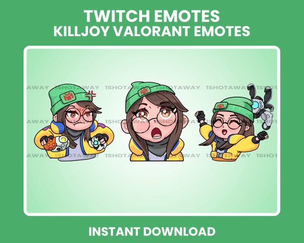 Cute Killjoy Valorant Emotes, Killjoy Valorant Twitch Emotes, Killjoy Angry, Killjoy Happy, Killjoy Surprised