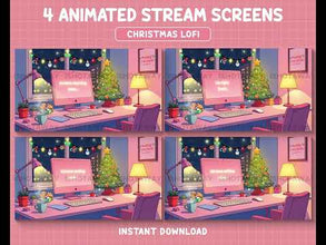 Christmas Twitch Overlays, Animated Christmas Twitch Screens, Cute Stream Screens, Twitch Overlay Lofi, Stars, Desk, Christmas Tree