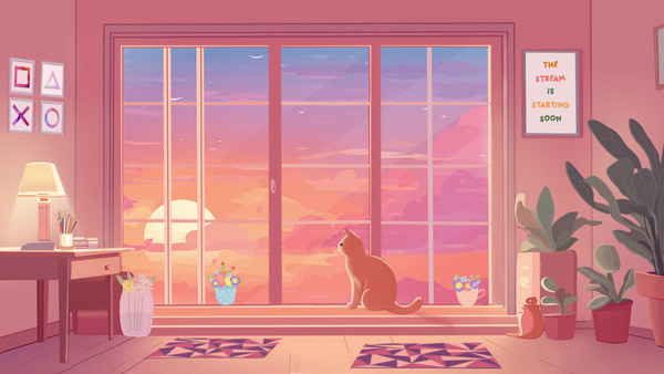 Kawaii Twitch Animated Overlay, Cute Cat | Soft Pastel Theme | Relaxing Vibes