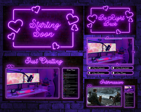 Valentine themed Purple Neon Animate Stream Overlay💜