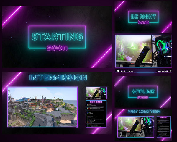 Neon Blue & Pink Gradient Animated Stream Overlay Pack