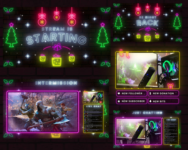 Christmas Twitch Overlay | Neon Stream Overlay | Shot Away