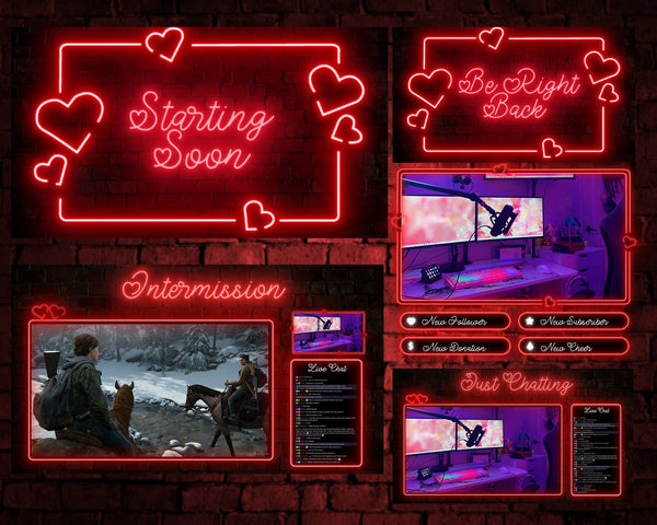 Valentine Neon Animated Stream Overlay Pack